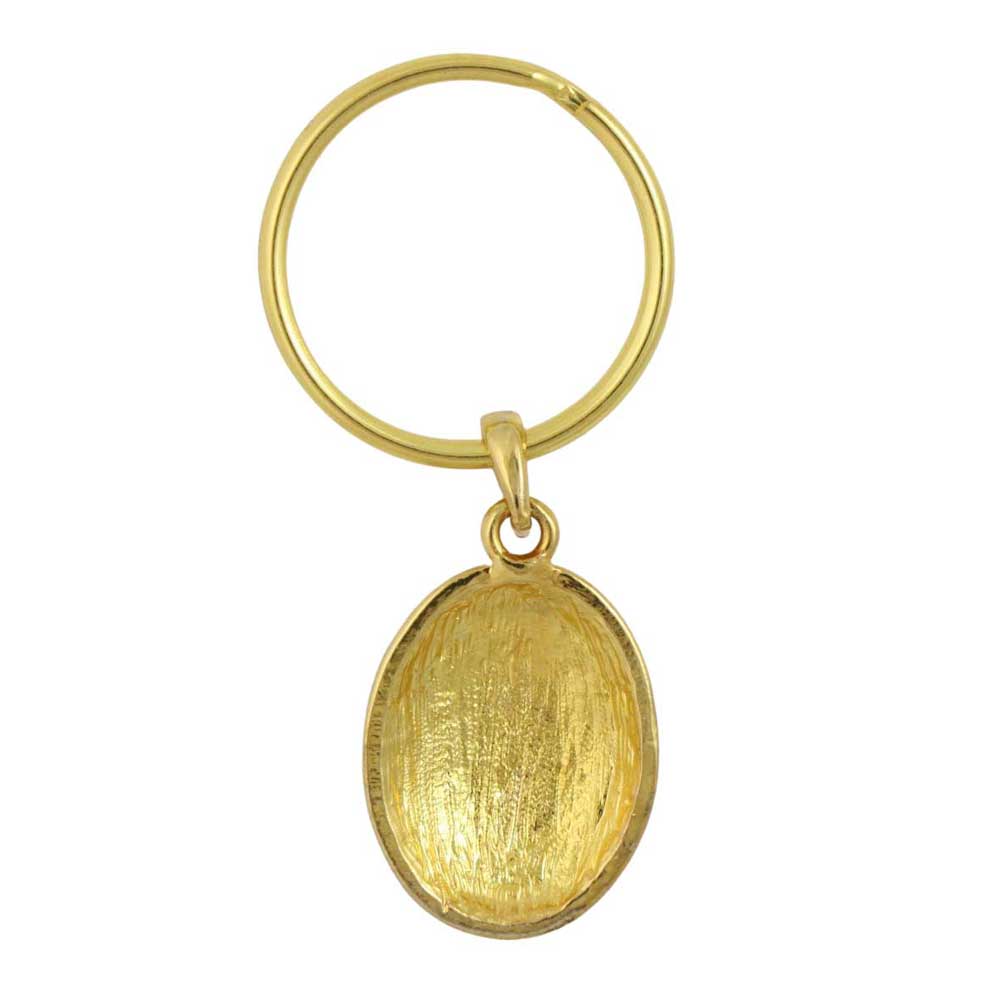 Gold keychain with a textured oval pendant on a white background -Lilylin Designs