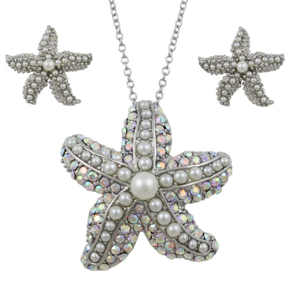 Lilylin Designs Pearl and Crystal Starfish Necklace and Earring Set