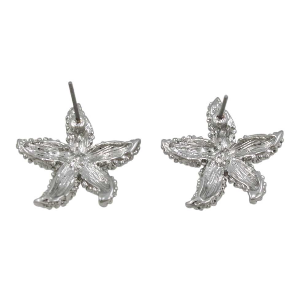 Textured Silver Starfish with White Pearls Pierced Earring - PT337E - Lilylin Designs