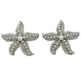 Textured Silver Starfish with White Pearls Pierced Earring - PT337E - Lilylin Designs
