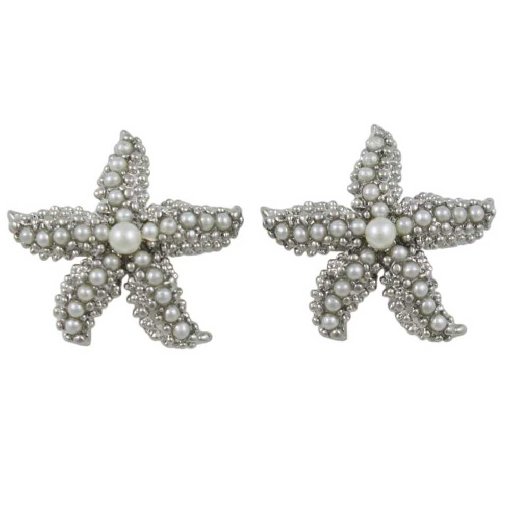 Lilylin Designs Textured Silver Starfish with White Pearls Earring