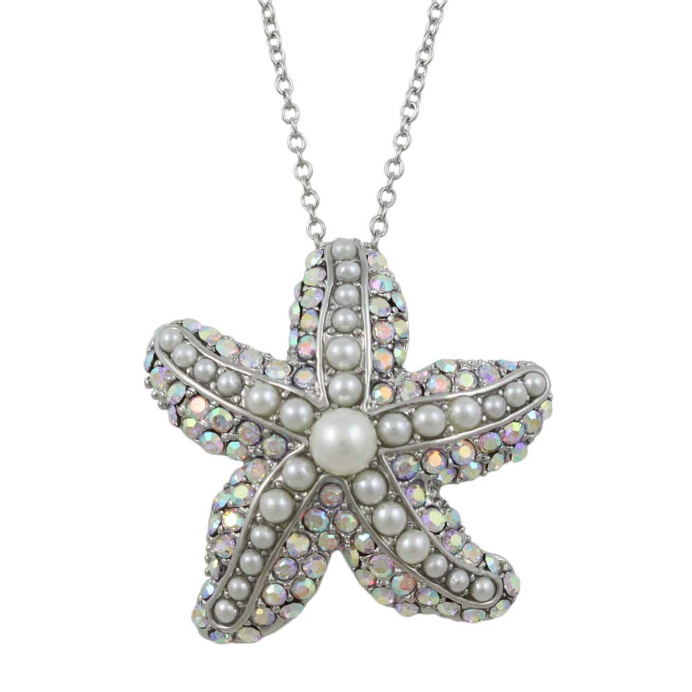 Pearls and Crystals Starfish Pendant on Silver - tone Chain - PT337P - Lilylin Designs