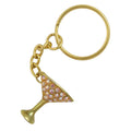 Gold martini glass keychain with crystals on a white background - Lilylin Designs
