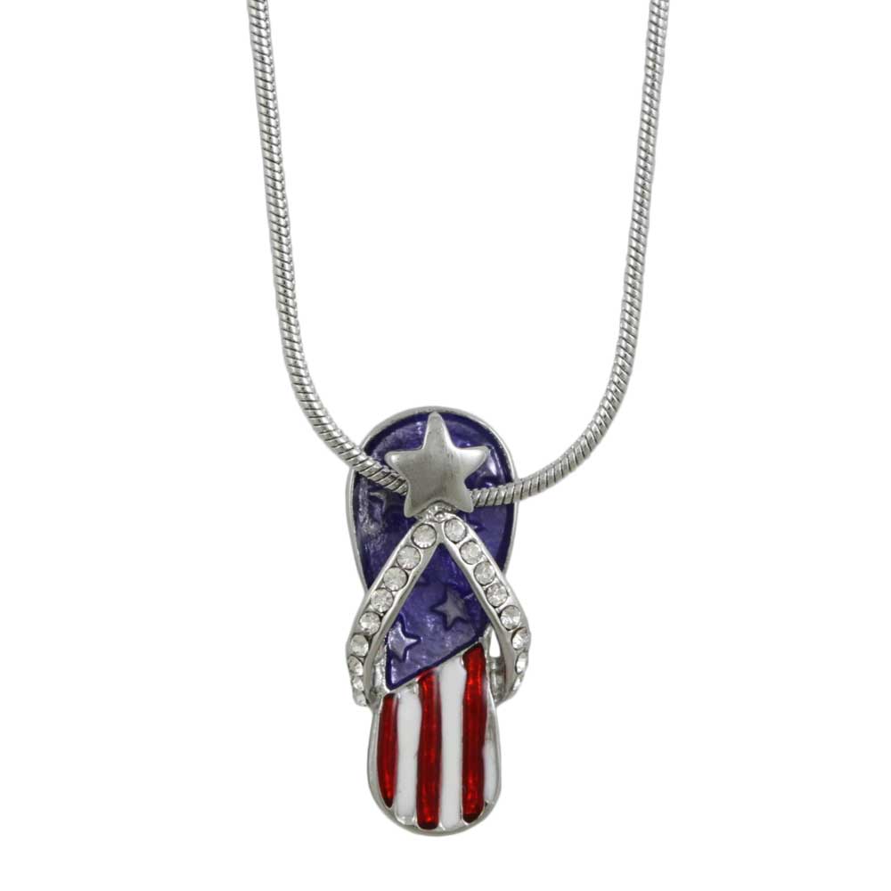 Lilylin Designs Red White Blue Patriotic Flip Flop Pendant with Chain