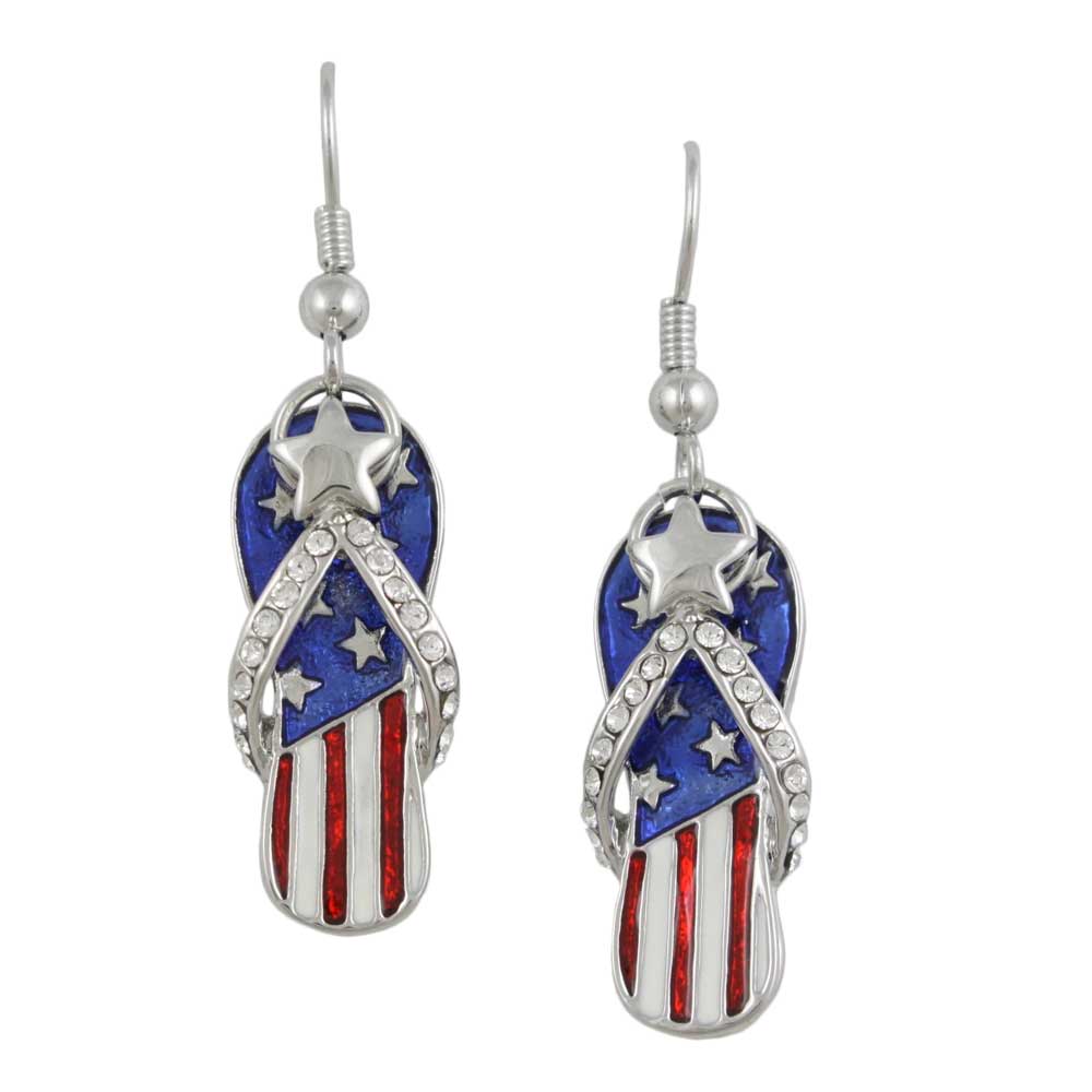 Patriotic Red White and Blue Flip Flop Pierced Earring - PT404E - Lilylin Designs