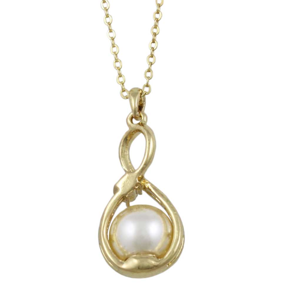 Pearl and Crystal Figure 8 Pendant on Gold - tone Chain - PT406 - Lilylin Designs