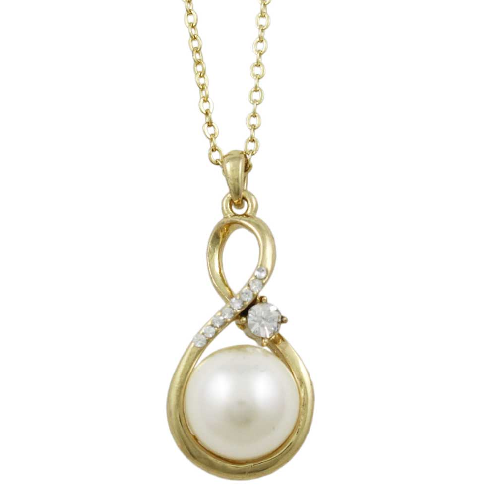 Pearl and Crystal Figure 8 Pendant on Gold - tone Chain - PT406 - Lilylin Designs