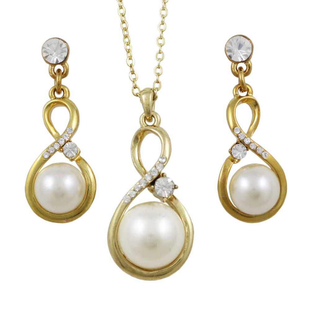 Figure 8 Pearl Necklace with Pierced Earring Gift Set - PT406BS - Lilylin Designs