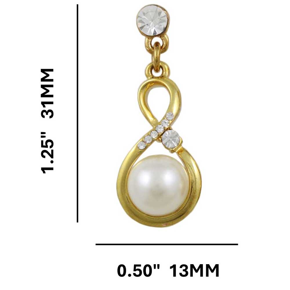 Gold Figure 8 with White Pearl and Crystals Pierced Earring - PT406E - Lilylin Designs