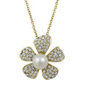 Crystal and Pearl Flower Pendant on Gold - tone Chain - PT408 - Lilylin Designs