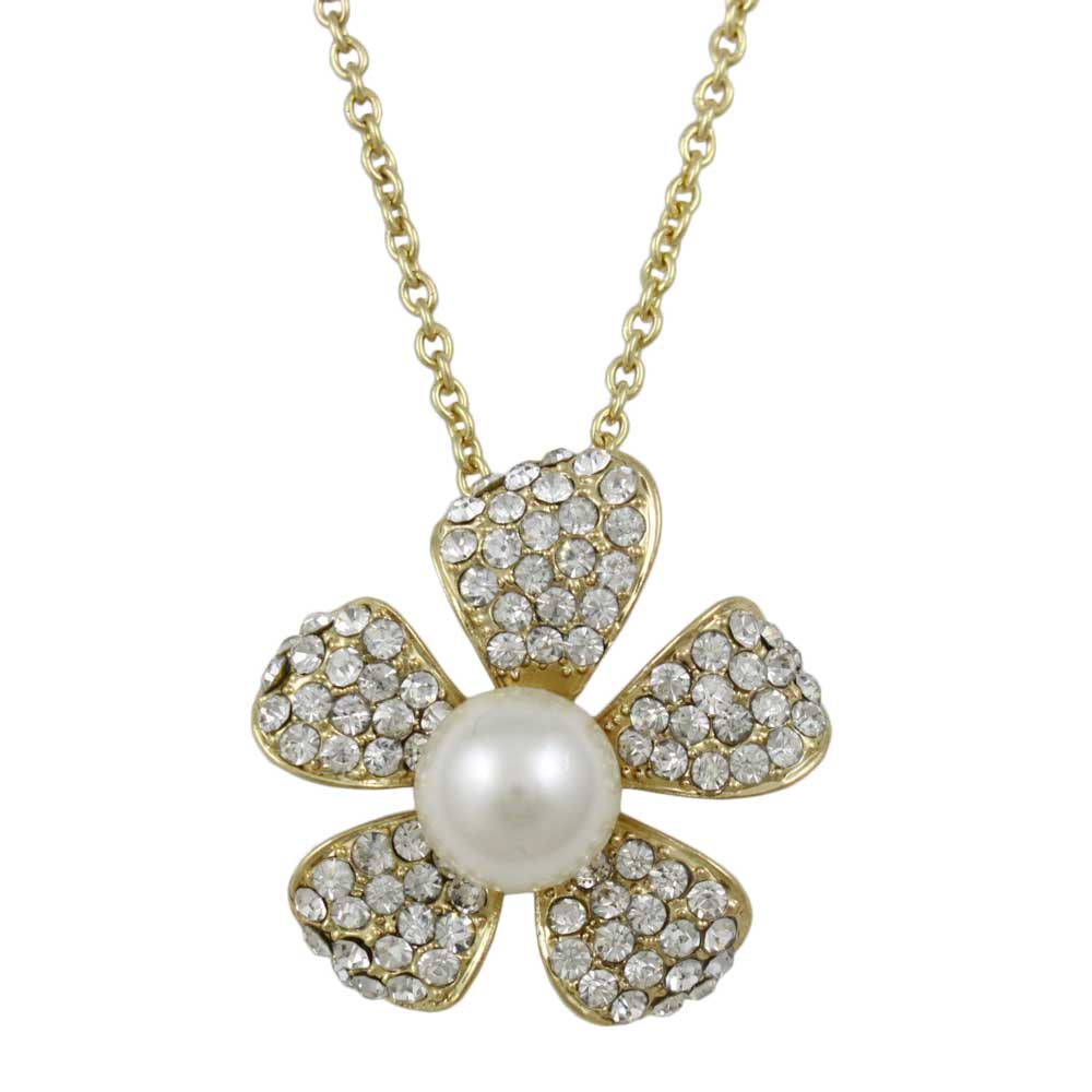 Lilylin Designs Crystal and Pearl Flower Pendant on Gold-tone Chain