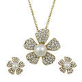Pearl and Crystal Flower Necklace and Earring Jewelry Gift Set - PT408BS - Lilylin Designs