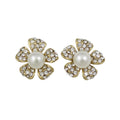 Small Crystal Flower with White Pearl Pierced Earring - PT408E - Lilylin Designs