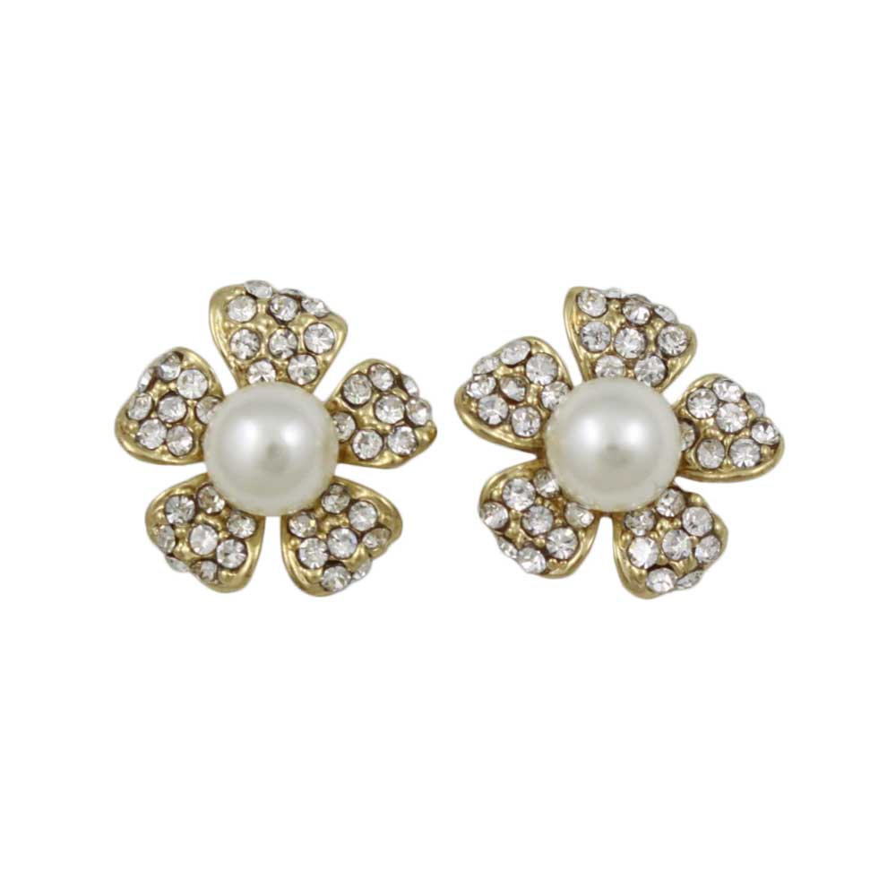 Lilylin Designs Small Crystal Flower with White Pearl Stud Earring