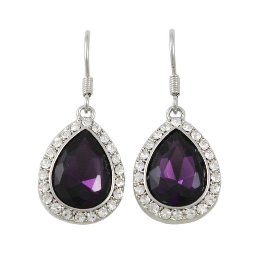Dark Purple Crystal Teardrop Dangling Pierced Earring - PT410AE - Lilylin Designs