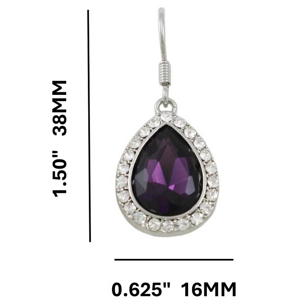 Dark Purple Crystal Teardrop Dangling Pierced Earring - PT410AE - Lilylin Designs
