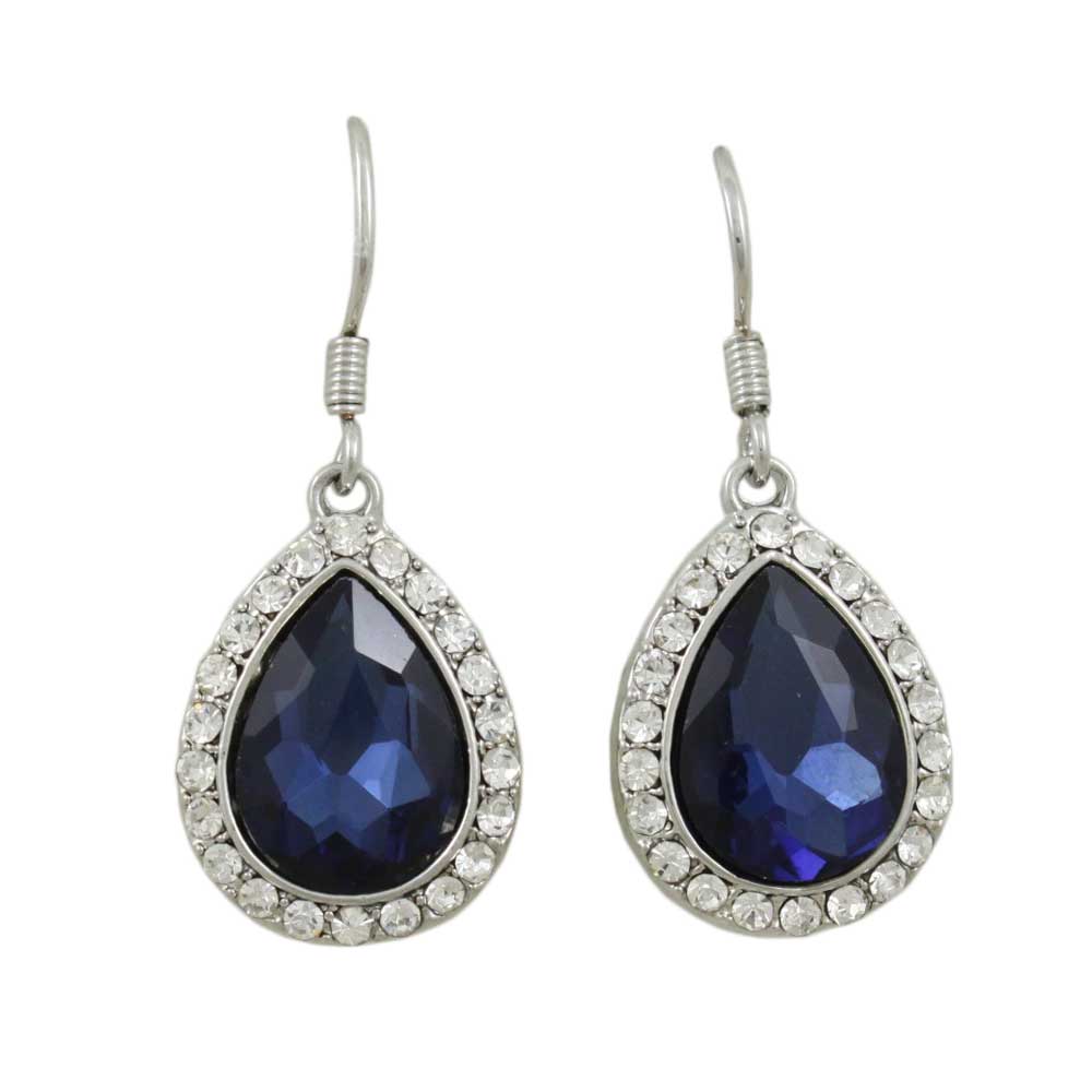 Dark Blue Crystal Teardrop Dangling Pierced Earring - PT410ME - Lilylin Designs