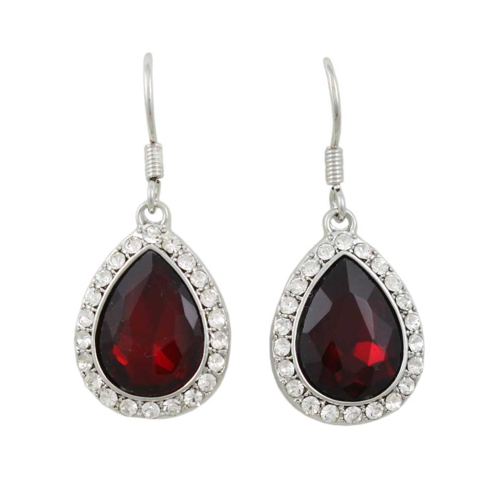 Dark Red Crystal Teardrop Dangling Pierced Earring - PT410SE - Lilylin Designs