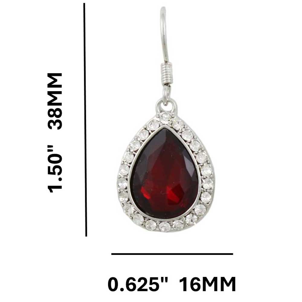 Dark Red Crystal Teardrop Dangling Pierced Earring - PT410SE - Lilylin Designs
