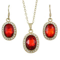 Red Oval Crystal Necklace with Matching Earring Gift Set - PT411SBS - Lilylin Designs