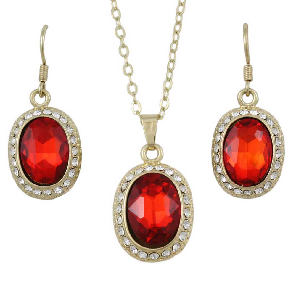 Lilylin Designs Red Oval Crystal Necklace with Matching Earring Set