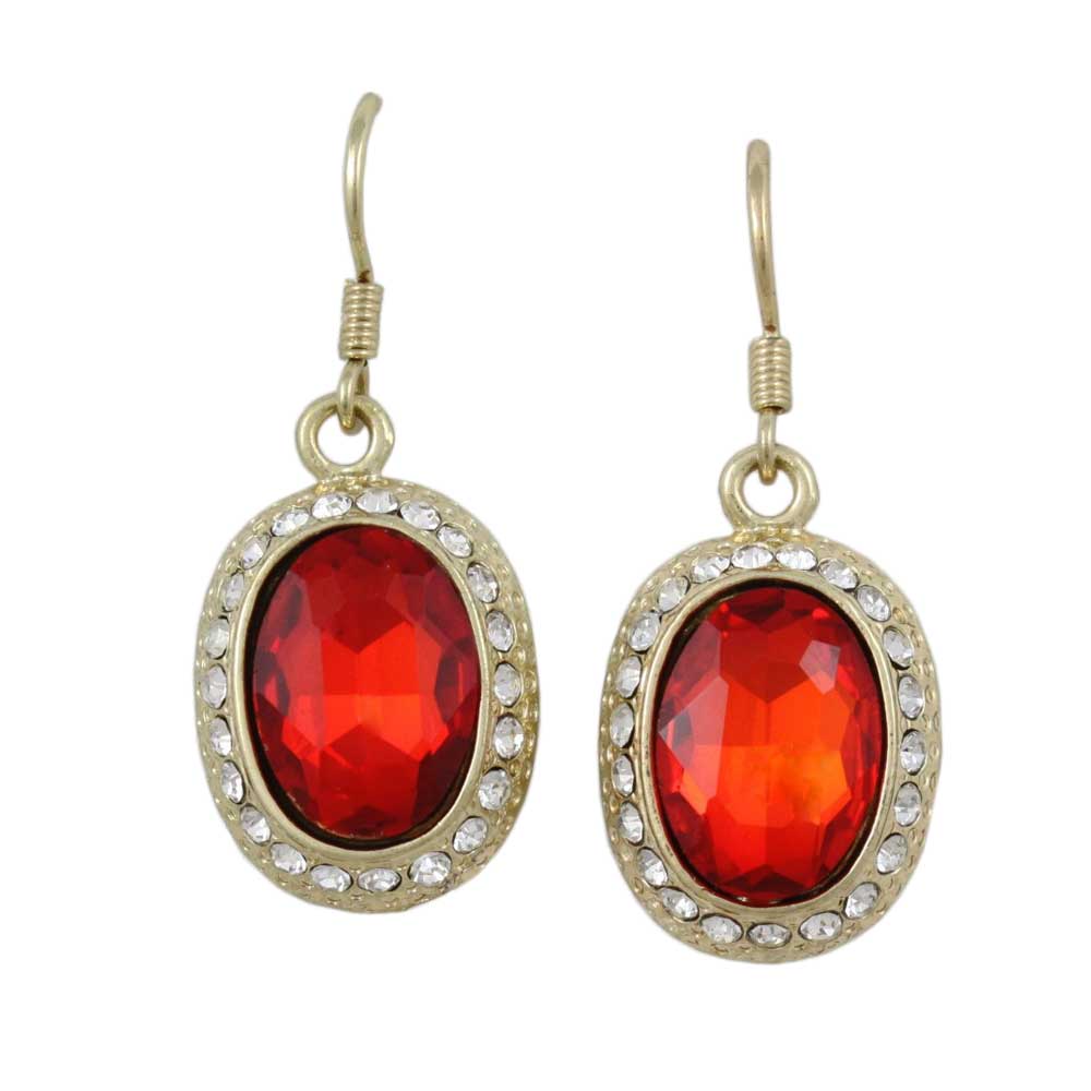 Red Oval Crystal Dangling Pierced Earring - PT411SE - Lilylin Designs
