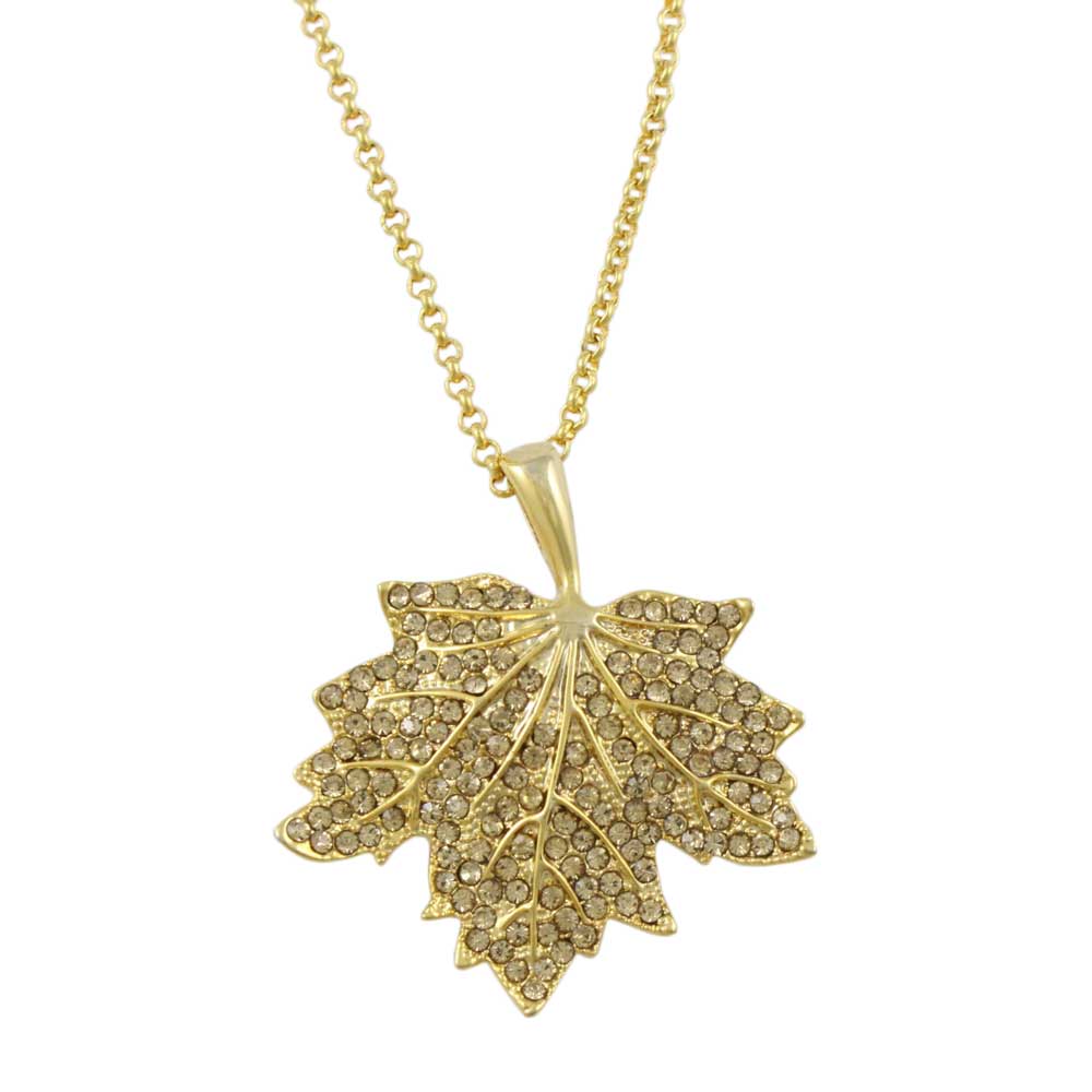 Light Topaz Crystal Maple Leaf Pendant on Gold - tone Chain - PT412 - Lilylin Designs