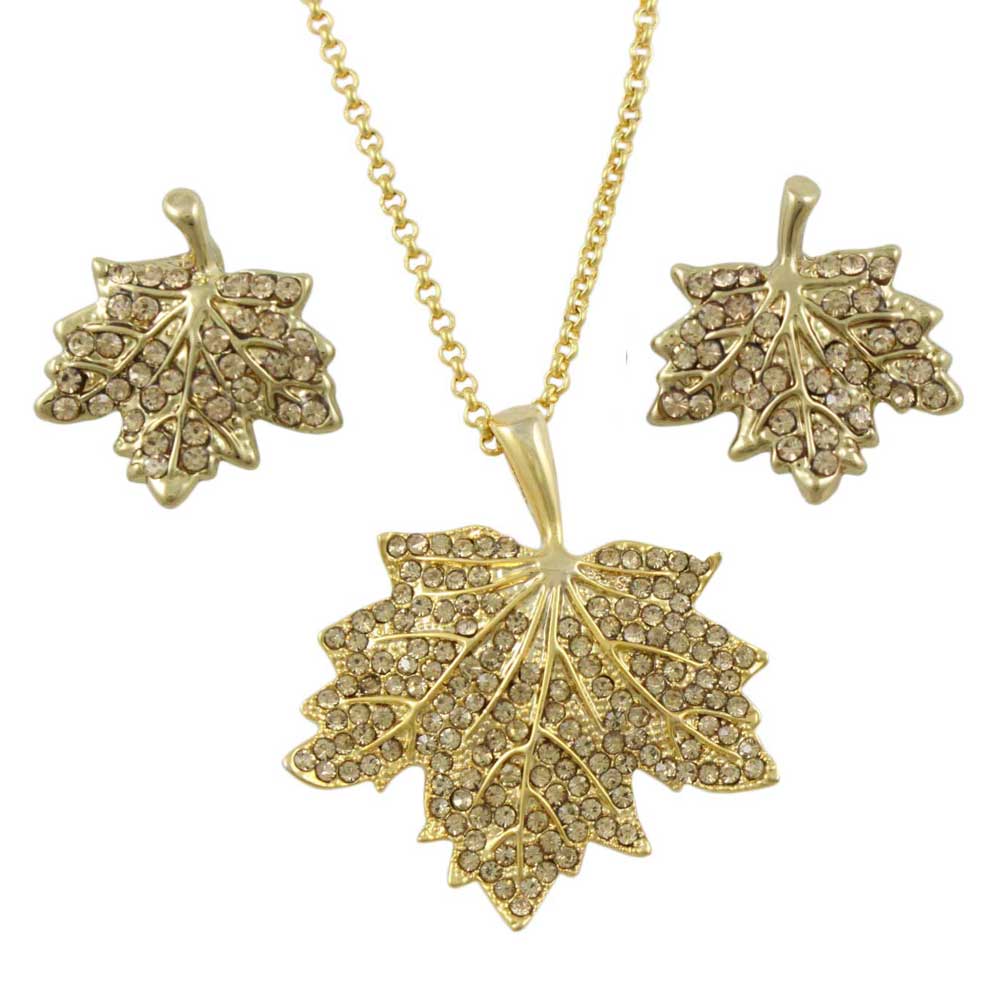 Lilylin Designs Topaz Crystal Maple Leaf Necklace and Earring Set