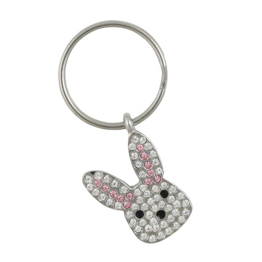 Keychain with a bunny design featuring pink and clear stones on a white background - Lilylin Designs