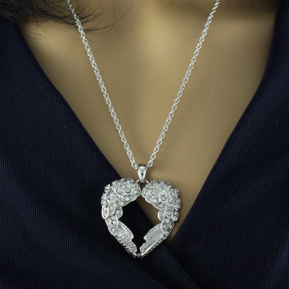 Crystal Angel Wings Pendant on Silver - tone Chain - PT505 - Lilylin Designs
