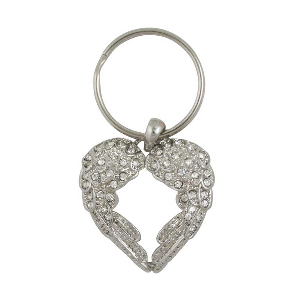Silver and crystal angel wings keychain on a white background - Lilylin Designs