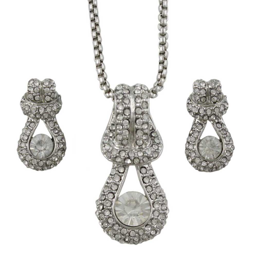 Elegant Silver Knotted Crystal Necklace and Earring Gift Set - PT507BS - Lilylin Designs