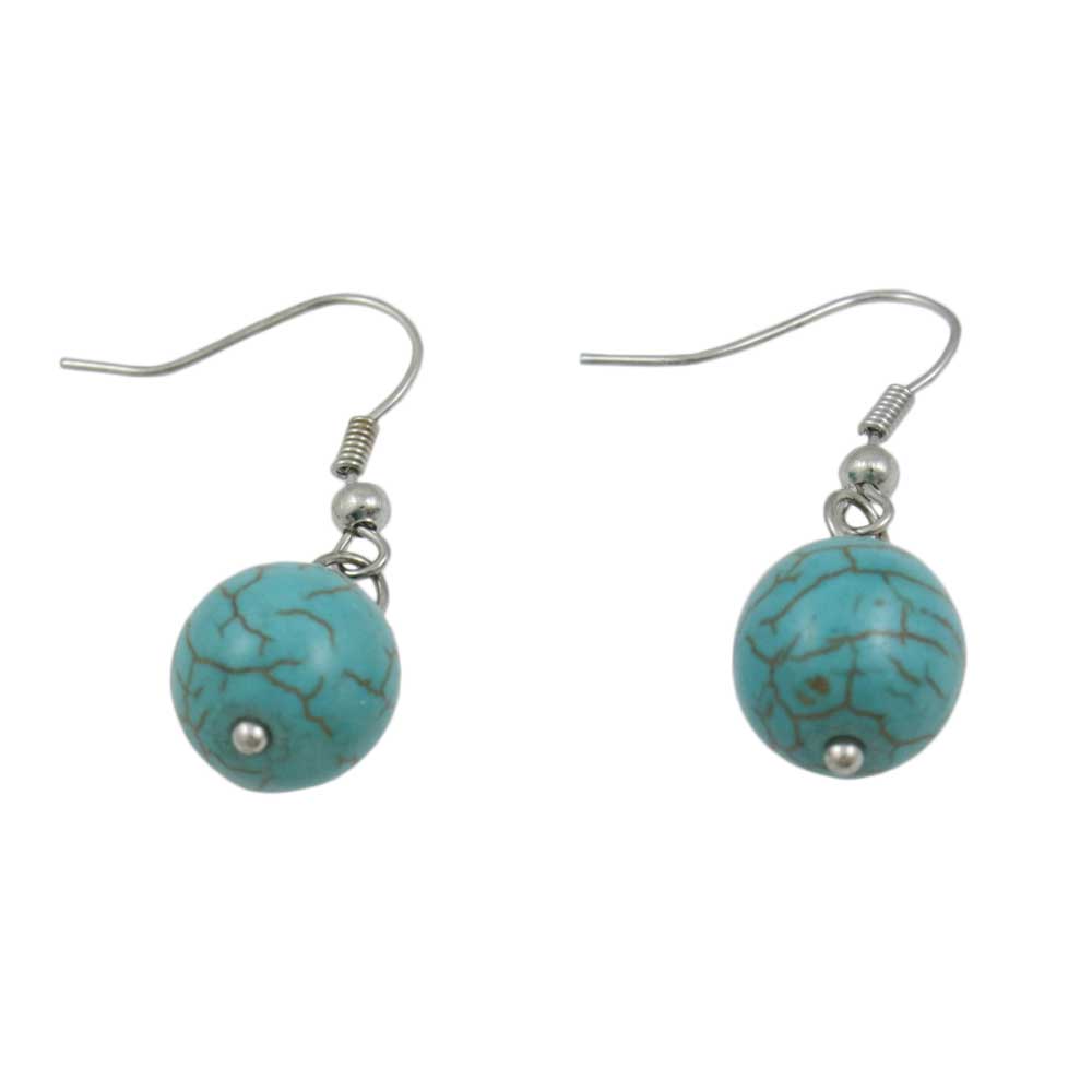 Turquoise 10MM Dangling Ball Pierced Earring - PT510E - Lilylin Designs