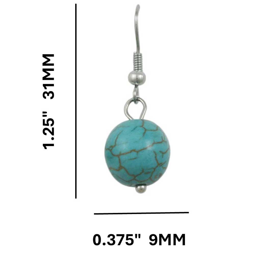 Turquoise 10MM Dangling Ball Pierced Earring - PT510E - Lilylin Designs