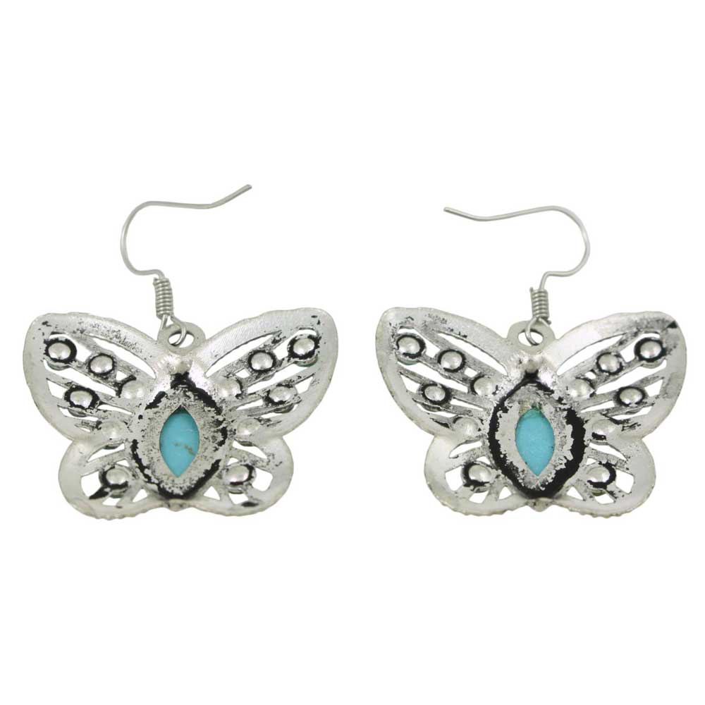 Turquoise with Blue Crystals Butterfly Pierced Earring - PT511E - Lilylin Designs