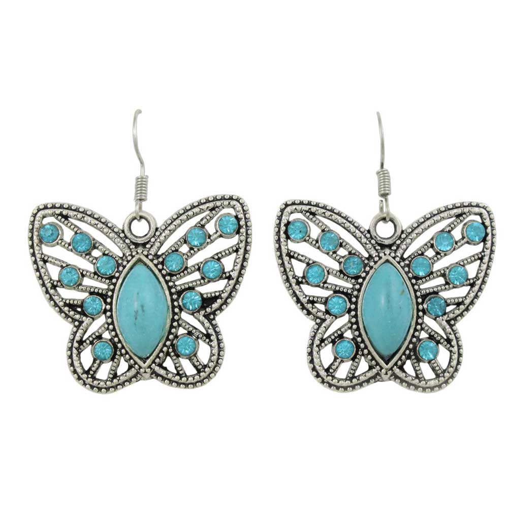 Turquoise with Blue Crystals Butterfly Pierced Earring - PT511E - Lilylin Designs