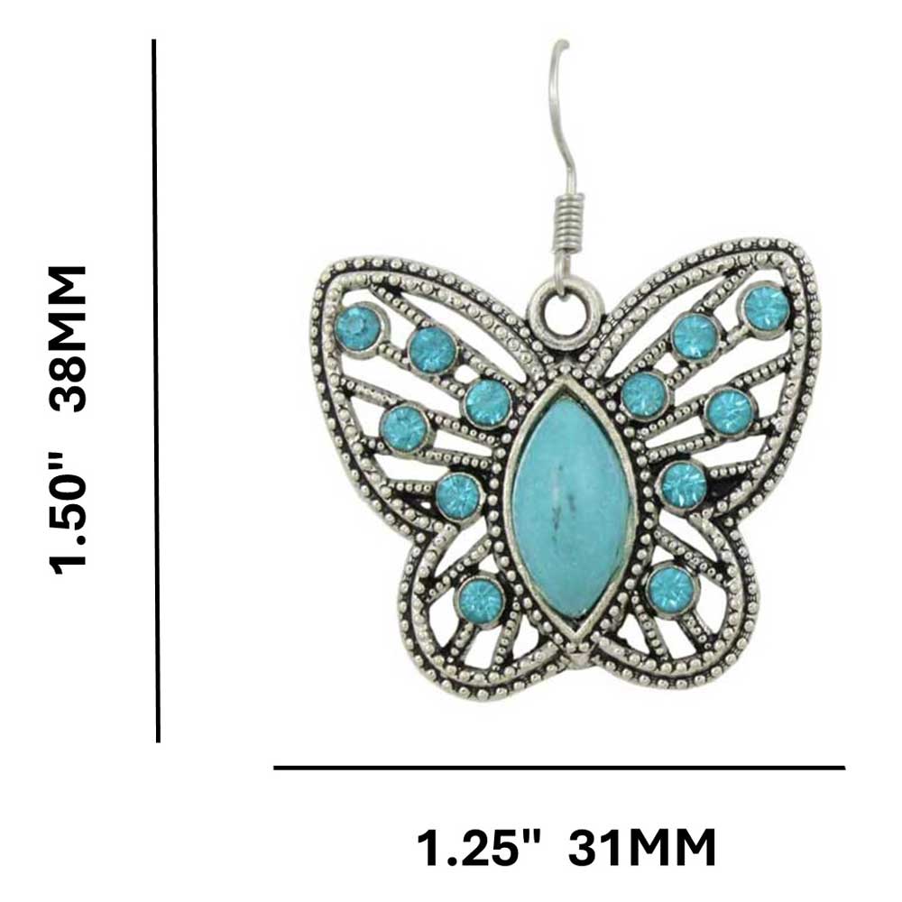 Turquoise with Blue Crystals Butterfly Pierced Earring - PT511E - Lilylin Designs
