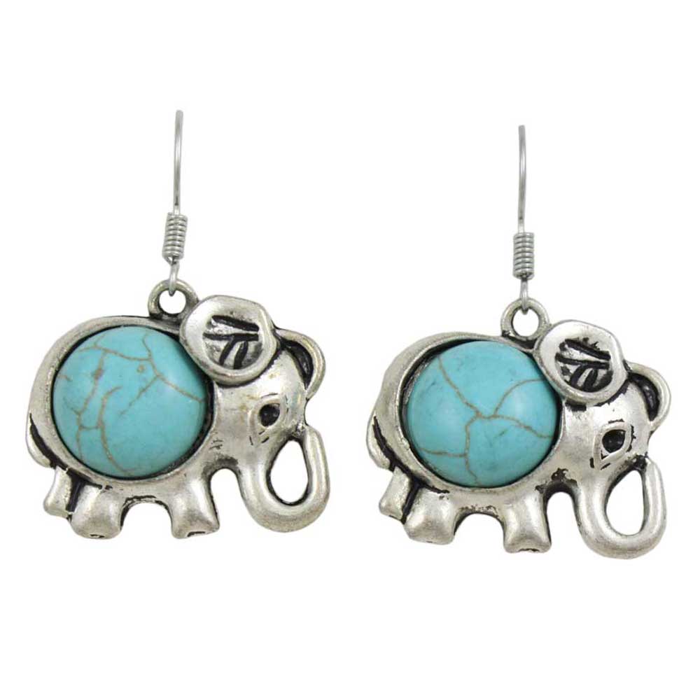 Turquoise Elephant Dangling Pierced Earring - PT514E - Lilylin Designs