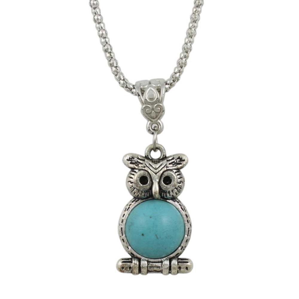 Turquoise Owl Pendant on Antique Silver Chain - PT515 - Lilylin Designs