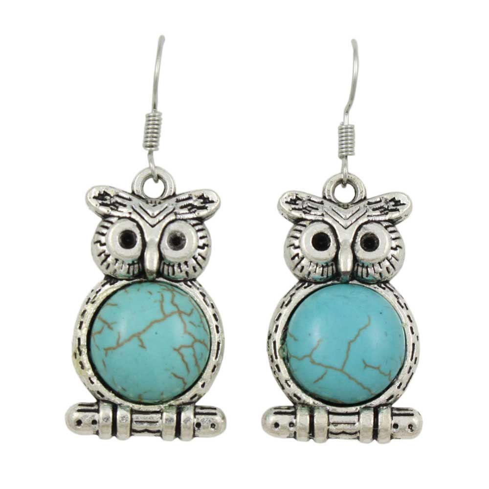 Turquoise Owl Dangling Pierced Earring - PT515E - Lilylin Designs