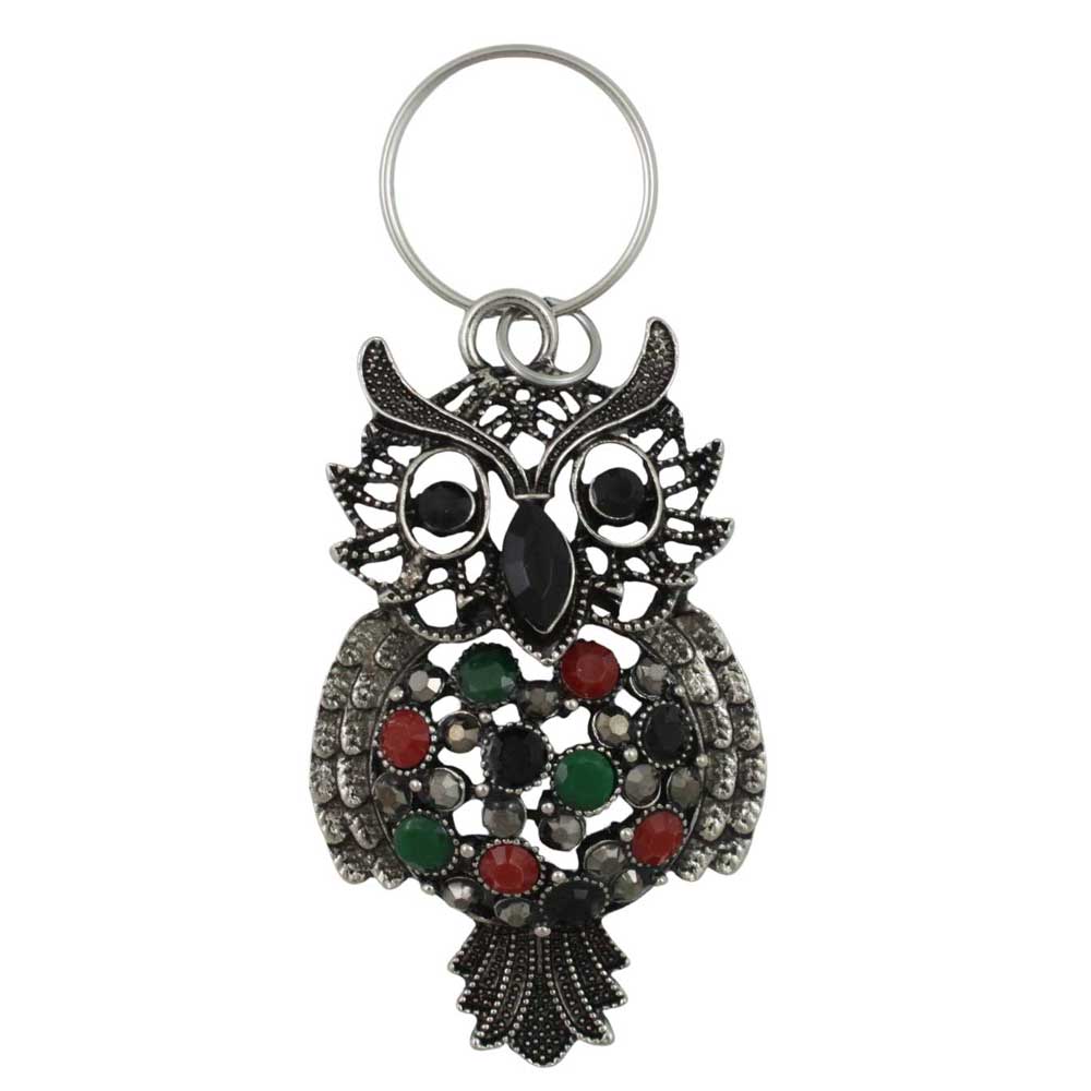Owl-shaped keychain with colorful stones on a white background - Lilylin Designs