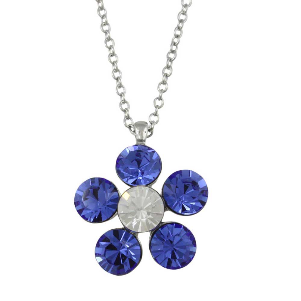 Lilylin Designs Large Blue Crystal Daisy Pendant on Silver-tone Chain