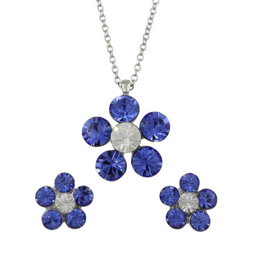 Blue Flower Power Crystal Daisy Necklace and Earring Set - PT519BLBS - Lilylin Designs
