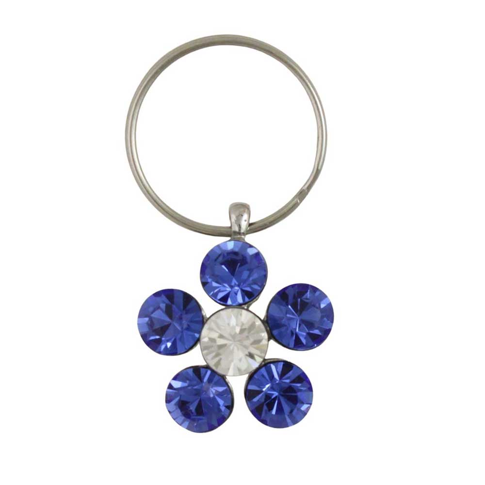 Keychain with blue crystal daisy on a white background - Lilylin Designs