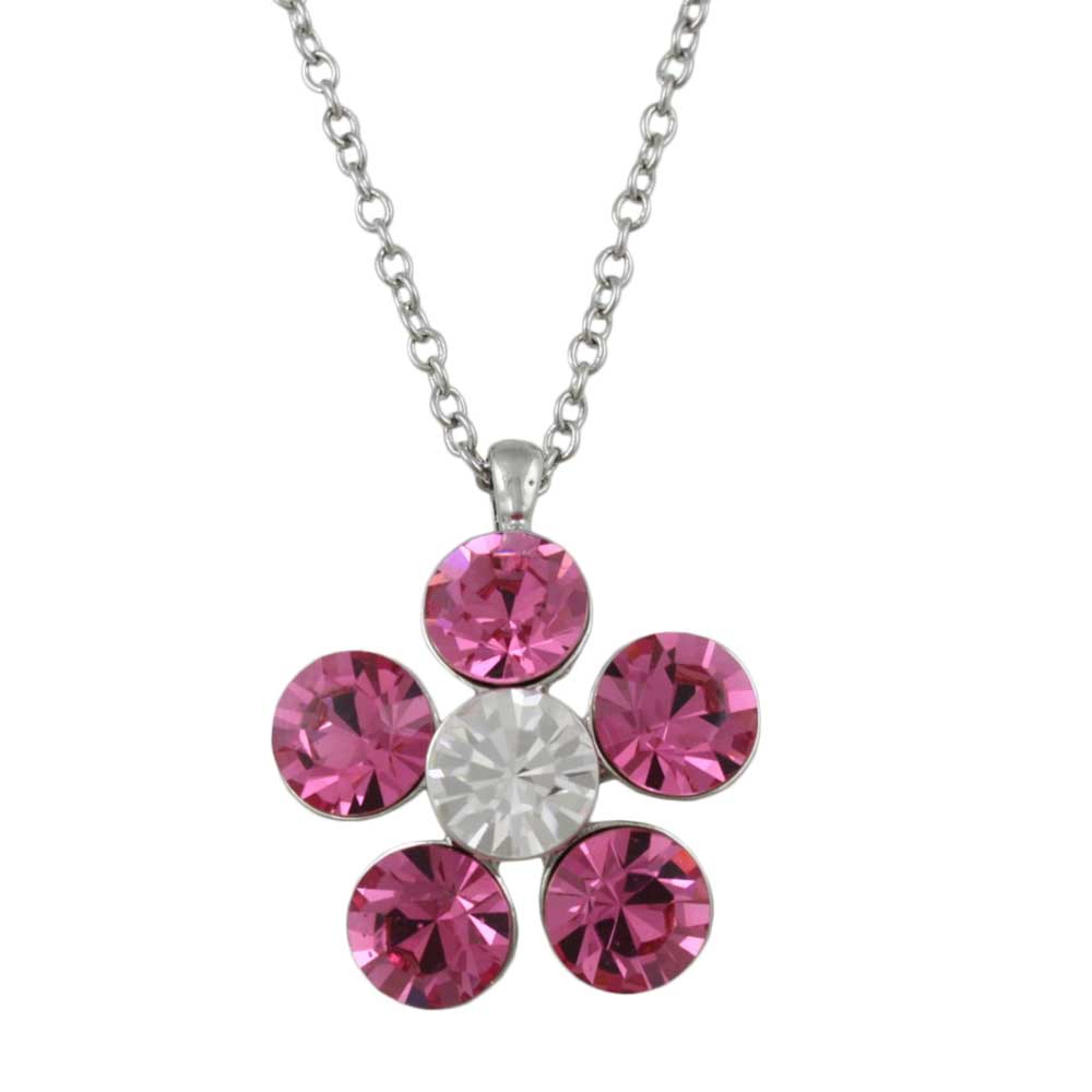 Lilylin Designs Large Pink Crystal Daisy Pendant on Silver-tone Chain