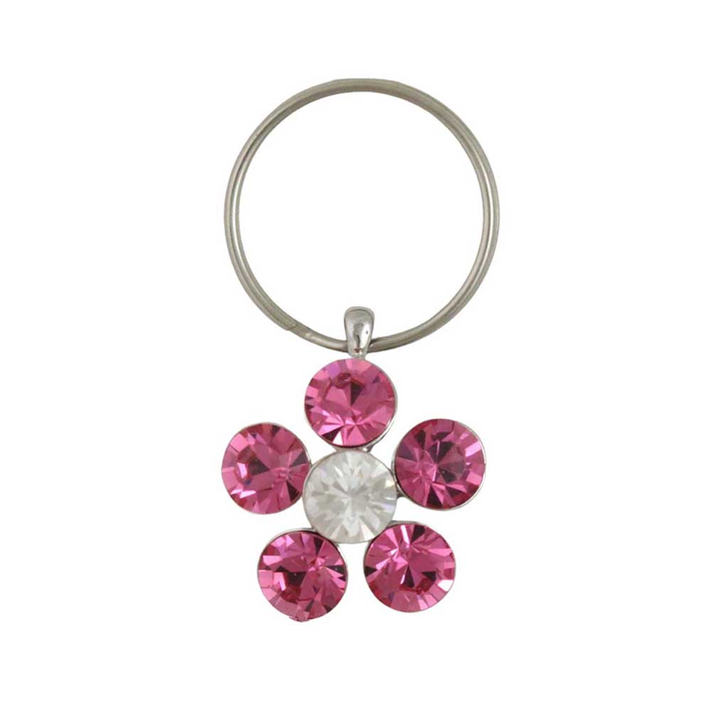 Keychain with pink crystal daisy on a white background - Lilylin Designs