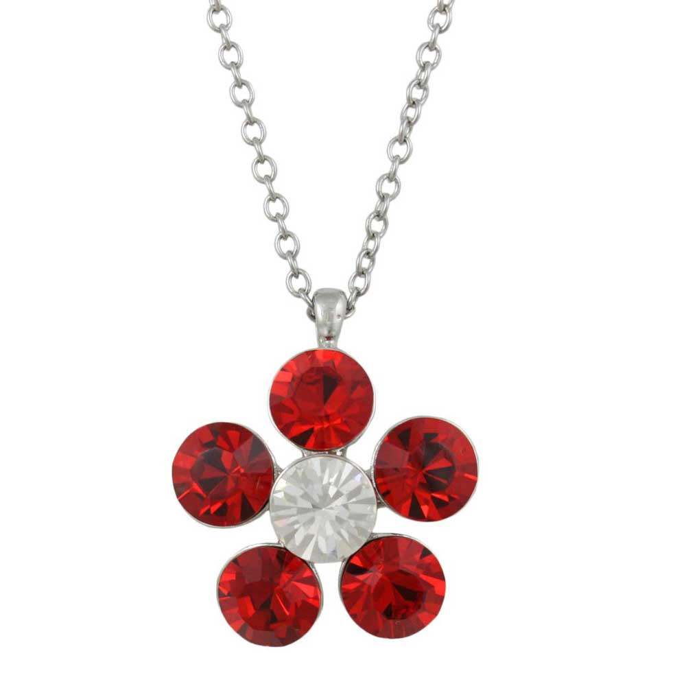 Large Red Crystal Daisy Pendant on Silver - tone Chain - PT519RD - Lilylin Designs