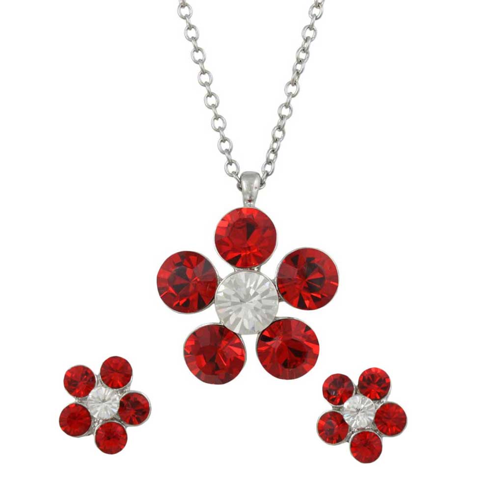 Red Flower Power Crystal Daisy Necklace and Earring Set - PT519RDBS - Lilylin Designs
