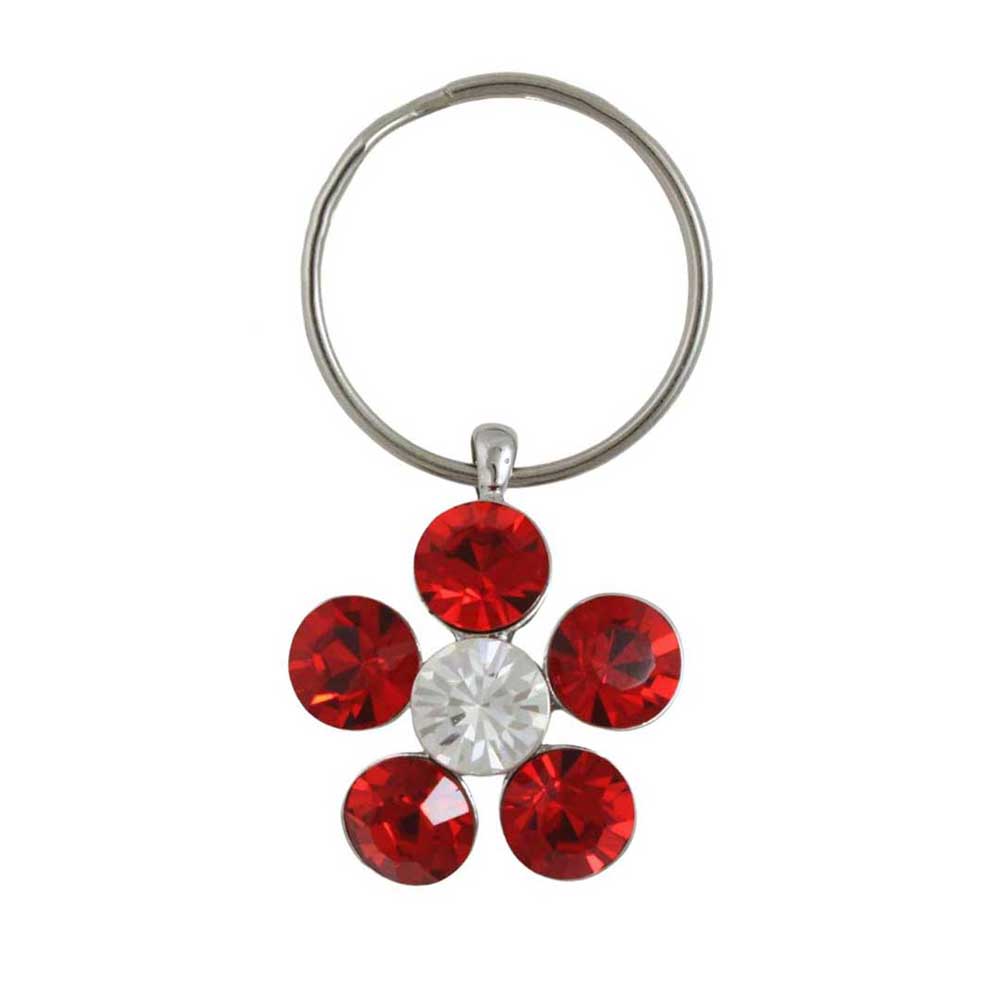 Keychain with red crystal daisy on a white background - Lilylin Designs