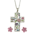 Pastel Floral Cross Necklace with Crystal Daisy Earring Set - PT520BS - Lilylin Designs